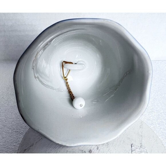 Vtg Cobalt Blue Porcelain Bell White Bamboo Design Gold Trim Chain Clapper - Picture 6 of 6